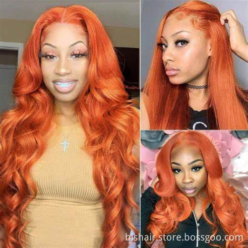 Body Wave Orange Lace Wig with Baby Hair Orange Ginger Colored Human Hair Wigs 4x4 Lace Free Part Pre Plucked Brazilian Wigs